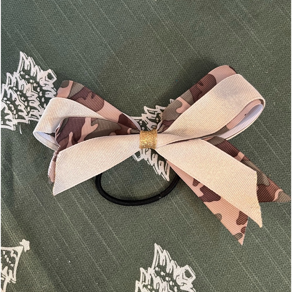 Camo Hair Bow on Hair Tie